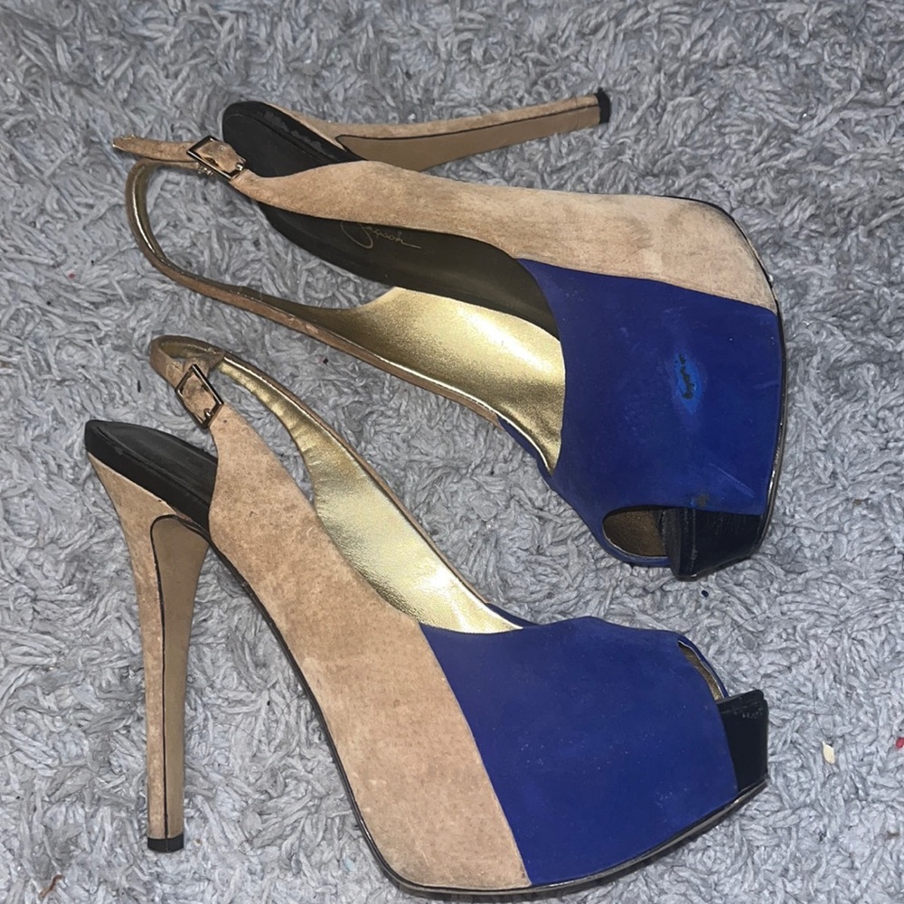 Jessica Simpson colorblock platform peep toe heels